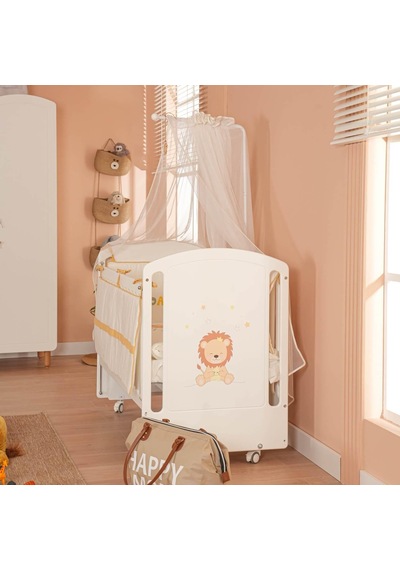 Meltem Kids Sweet Lion Anne Yanı Ahşap Sallanır Beşik 60x120 Cm Beyaz-lion Beyaz