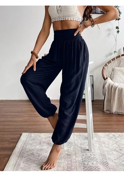 Valensdesign Kadın Yüksel Bel Yoğun Büzgü Detaylı Aerobin Pantolon Lacivert