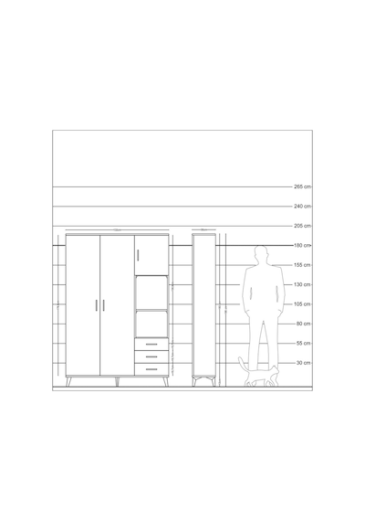 Arges Dolap 5 Raflı 3 Çekmeceli Tek Askılı 132x30x195 Antrasi... Antrasit