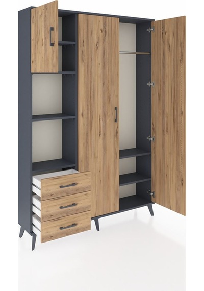 Arges Dolap 6 Raflı 3 Çekmeceli Tek Askılı 132x30x195 Antrasit-çam/çam Atlas Çam/atlas Çam Arges Dolap 6 Raflı 3 Çekmeceli Tek Askılı 132x30x195 Antrasit-çam/çam Atlas Çam/atlas Çam