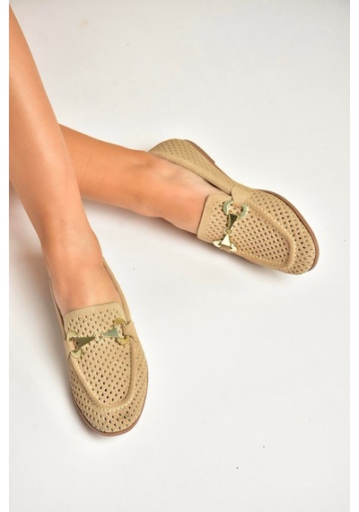 Fox Shoes Y291262402 Bej Süet Toka Detaylı Kadın Babet Bej