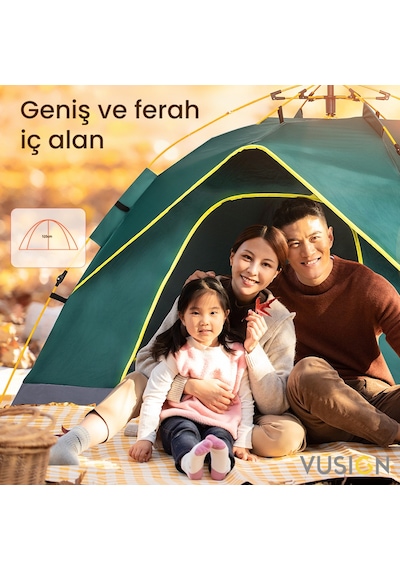 Vusıgn Otomatik Kamp Çadırı 2 Kişilik Kolay Kurulum 200x148 Cm Outdoor Çadır Vs4001-gn Yeşil