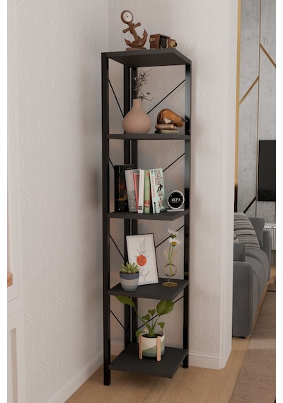 Alpa Ev Mobilya 5 Katlı Kare Raflı Metal Köşe Raf, Dekoratif Kitaplık Ve Modern Saksılık Antrasit Alpa Ev Mobilya 5 Katlı Kare Raflı Metal Köşe Raf, Dekoratif Kitaplık Ve Modern Saksılık Antrasit