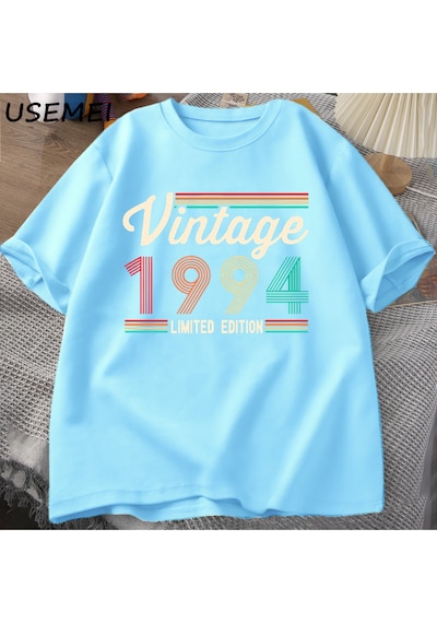 Flood Of Style 30 Yaşındaki Hediyeler T-shirt Erkekler Pamuk Kısa Kollu Tshirt Doğan 1994 Vintage 30th Doğum Mavi