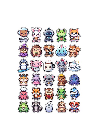 Sevimli Hayvanlar Chibi Sticker Seti 150 Adet - 5'li Mega Paket No24 - Laptop Defter Ajanda Çok Renkli