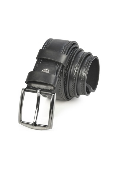 Deepsea Erkek Siyah 4 Cm Eninde Yanları Dikiş Nakışlı Mat Suni Deri Kemer 2402611 False
