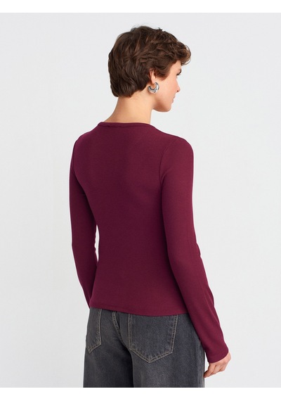 Dilvin 31548 Düğme Detaylı Büzgülü Top-bordo Bordo