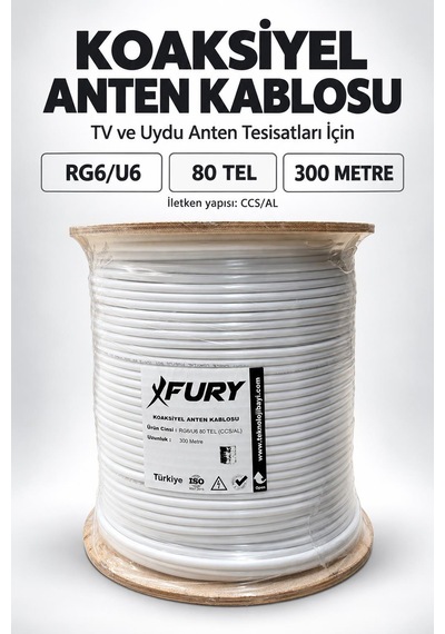 Fury 80 Tel Rg6-u6 Koaksiyel Tv Ve Uydu Anten Kablosu 300 Metre
