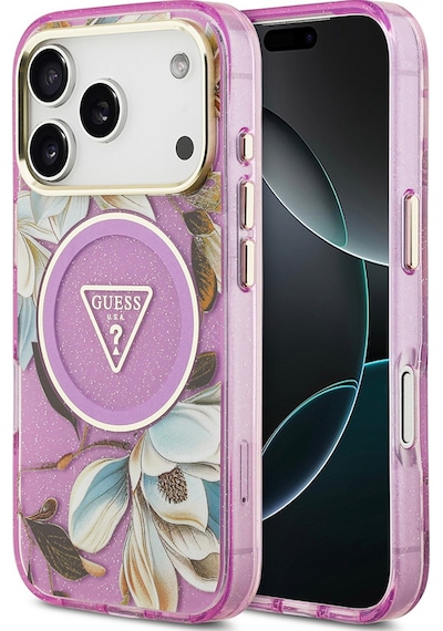 Apple Uyumlu iPhone 17 Pro Kılıf Guess Lisanslı M-safeli Simli Çiçek Desenli Metal Kamera Çerçeveli Kapak Mor Mor