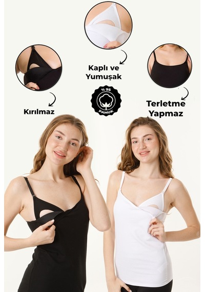 Parlingerie Hamile Kaplı Emzirme Atletli 2li Set Siyah-beyaz Siyah - Beyaz