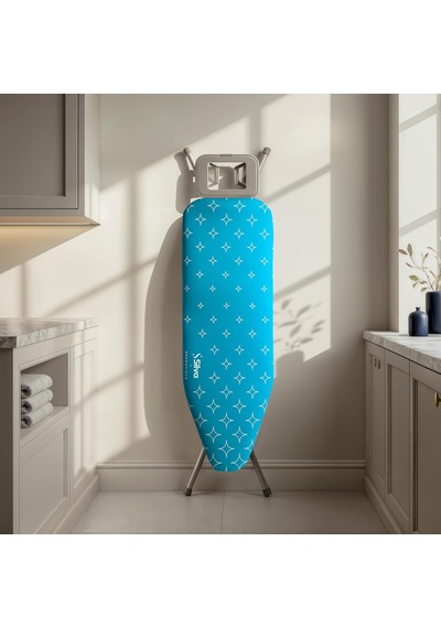 Aura Ütü Masası Kılıfı - 50 X 140 Cm Tek Ölçü, Standart Ütü Masaları İçin, Çevresi Lastikli, 250 Derece Isıya Dayanıklı,%100 Pamuk Üst Yüzey, 5 Mm Keçe, Sky Mavi Çok Renkli