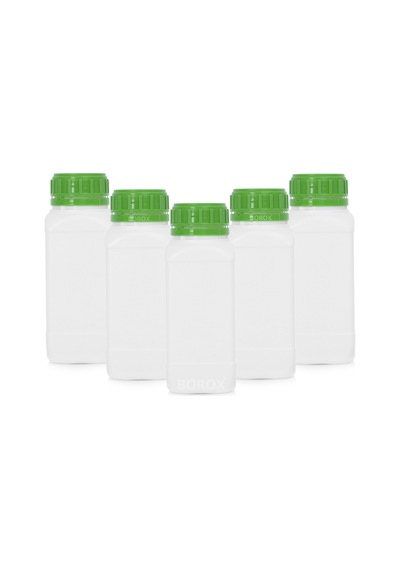 Borox Plastik Kare Şişe Yeşil Kilit Kapaklı Sızdırmaz Numune Şişesi 5 x 1 L
