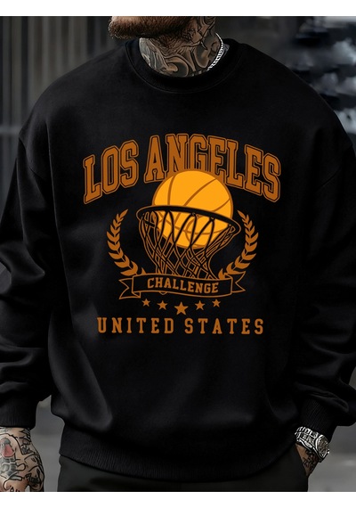 Startmore Startmorelos Angeles Basketbol Mücadelesi Baskılı Sweatshirt Erkek Retro Hip Hop Kıyafetleri Günlük Ka Siyah