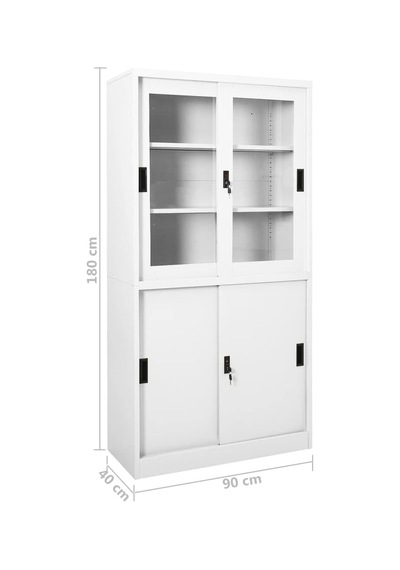 Tr Beyaz Çelik Ofis Dolabı, Sürgülü Kapılı 90 X 40 X 180 Cm, Kilitli Dosya Dolabı, 3 Ayarlanabilir Raf, Belgeler Genel