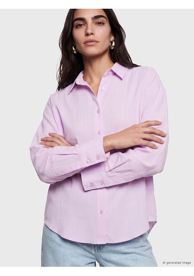 Lcw Vision Lila Çizgili Oversize Kadın Gömlek