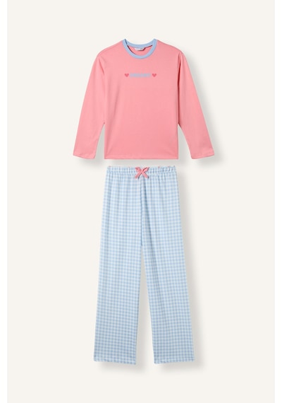 Defacto %100 Pamuk Bisiklet Yaka Uzun Koıllu Pijama Üstü Esnek Belli Uzun Pijama Altı 2li Pijama Takımı I2283a826aupn323 Pembe-pn323