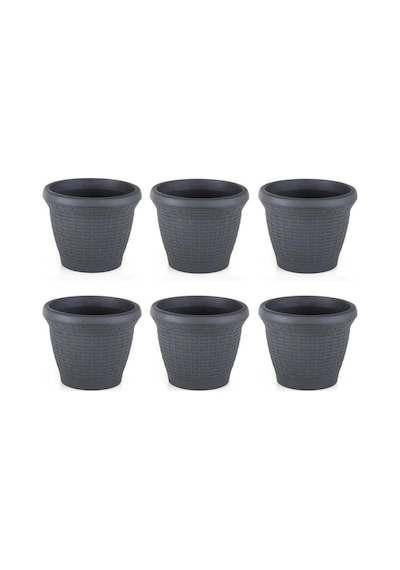 Omnipazar So-hs06 Plastik Hasır Desenli Saksı 42 Lt Antrasit 6 Adet