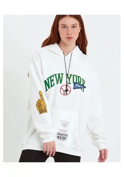Suma Beyaz Baskılı Kapüşonlu Sweatshirt Xl Beden