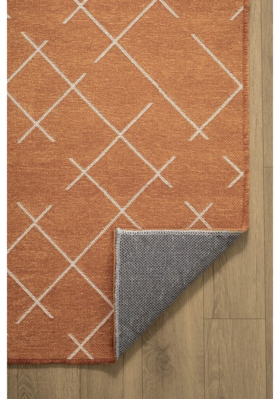 Malta Mlt01t Turuncu Dekoratif Şönil Kilim Geometrik Desen Yıkanabilir Yumuşak Kaymaz Taban Halı