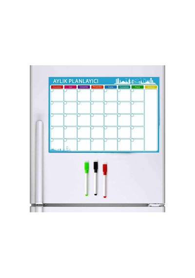Dünya Magnet Aylık Magnet Planlayıcı, 35x50 Cm Katlanabilir Silinebilir Mıknatıslı Yazı Tahtası Pano + 3 Kalem Diğer