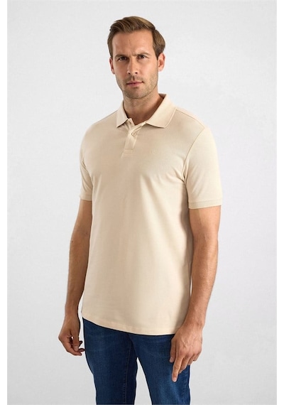 Süvari Bej Slim Düz Nakışlı Pike Düğmeli Polo Yaka Tişört Ts1014000474-bj3