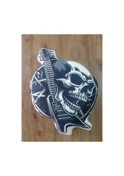 Ow Bag Rock Gitar Ve Kurukafa Desenli Şekilli Tasarım Chibi Karakter Yastık Çok Renkli