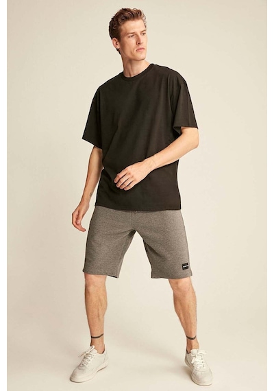 Grımelange Grımelange Jett Erkek Oversize Fit %100 Organik Pamuk Kalın Dokulu Bisiklet Yakalı Siyah T-shirt Siyah