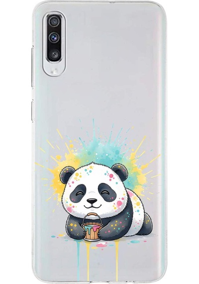 Samsung Galaxy A70s İle Uyumlu Splash Panda Tasarımlı Şeffaf Silikon Kılıf Şeffaf
