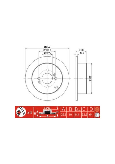 IOTO 10201-30304 Fren Diski Arka 262 Mm. Accent Era 2005- Getz 2002- Rio 2005- I20 1.4 16V/1.4 CRDI 2008-