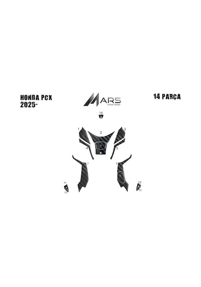 Honda Pcx 2025- Tank Pad Ve Grenaj Kaplama 14 Parça Siyah 76138466