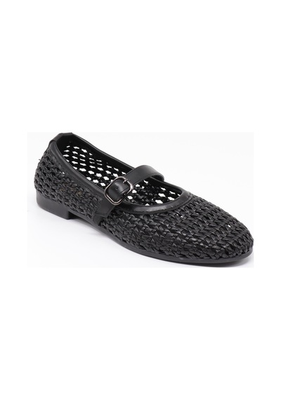 Nesilshoes Nesil Shoes Ceylan 3501 Siyah Hasır Örgü Kadın Babet