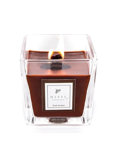 Tr Kare Cam Ahşap Fitilli Dark Amber Kokulu Vegan Mum 8x8 Cm Diğer