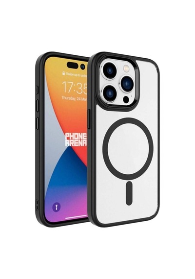 Apple Uyumlu iPhone 15 Pro Max Kılıf Wireless Şarj Özellikli Zore Krom M-safe Silikon Kapak Siyah
