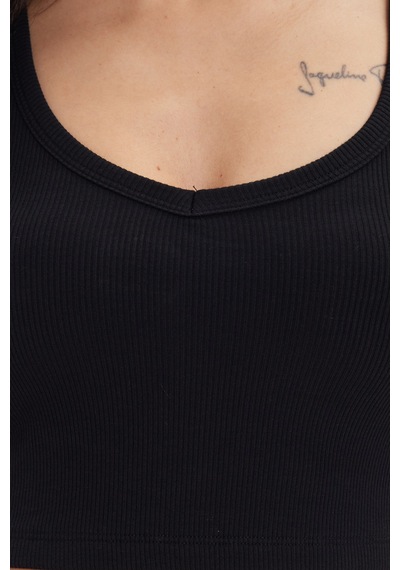Tudors Kadın Slim Fit Dar Kesim Pamuklu Kolsuz Askılı Siyah Crop-50683