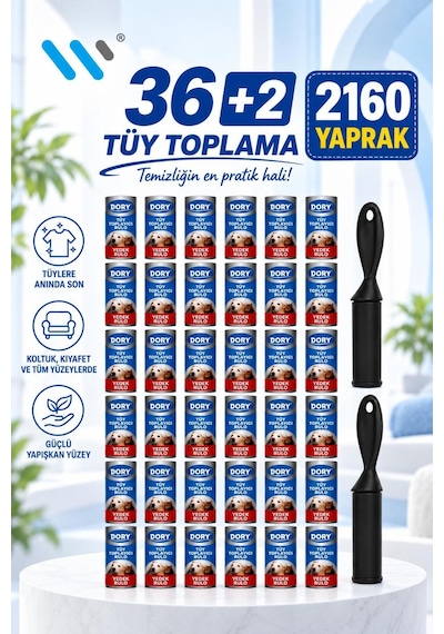 Dory Tüy Toplayıcı Aparat 2 Adet 36 Yedek Rulo 2160 Yaprak