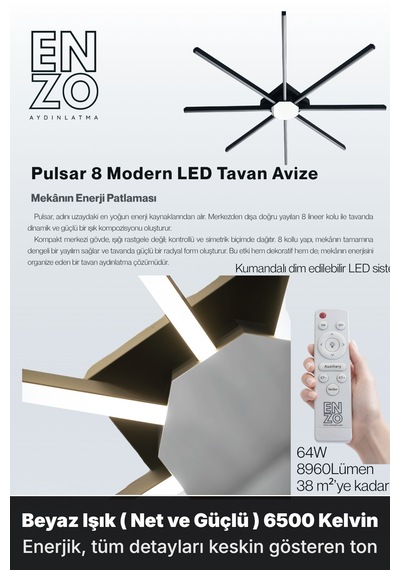Pulsar Modern Led Tavan Avize - Aşağı Işık Kumandalı Dim Edilebilir Beyaz Işık