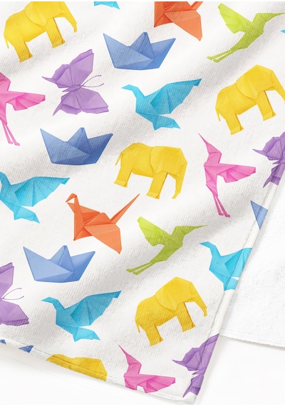 Origami Hayvan Figürlü Çocuk Plaj Havlusu - Renkli Modern Unisex Hızlı Kuruyan Mikrofiber Havlu Kumlu Mercan