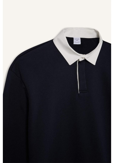 DeFacto Boxy Fit Polo Yaka Basic Düz Sweatshirt E6523AX24WNNV82 Lacivert DeFacto Boxy Fit Polo Yaka Basic Düz Sweatshirt E6523AX24WNNV82 Lacivert