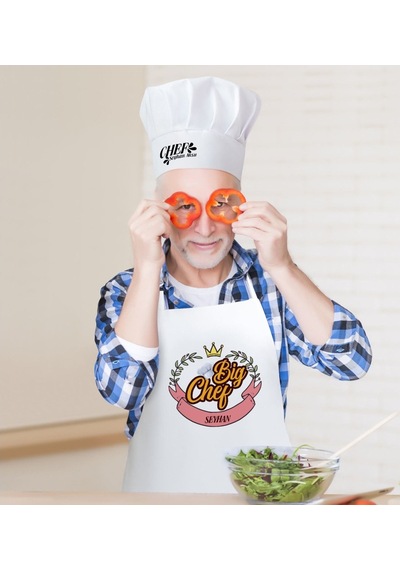 Kişiye Özel Big Chef Erkek Mutfak Önlüğü Ve Aşçı Şapkası Seti-3