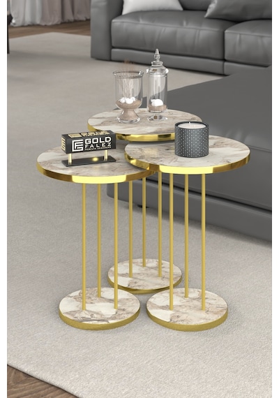 Orta Sehpa Ve Zigon Sehpa Terra Set Gold Efes