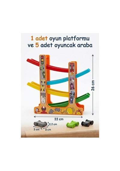 3 Katlı Araba Kaydırak Platformu Ve 5 Adet Yarış Arabalı Oyuncak Seti Çok Renkli