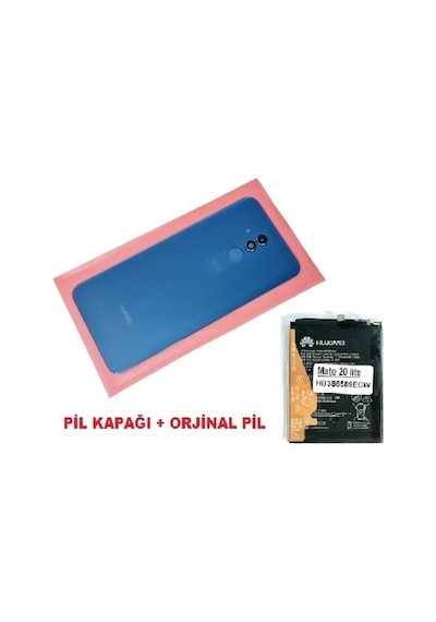 Mate 20 Lite Arka Pil Batarya Kapağı + Pil Lensli Cam Mavi