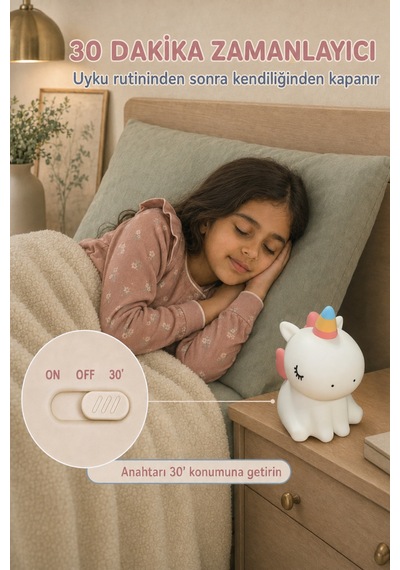 Unipo - Unicorn Figürlü Şarjlı Silikon Gece Lambası 3 Kademe Dokunmatik Usb-c Çok Renkli Çok Renkli