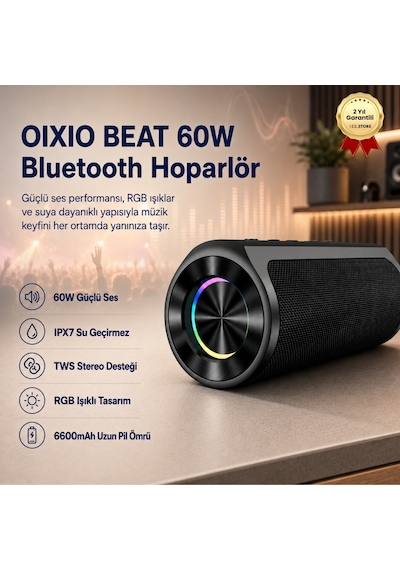 Hzl Beat 60w Su Geçirmez İpx7 Bluetooth Aux Sd Card Usb Yüksek Ses Kaliteli Hoparlör Rgb Speaker-504