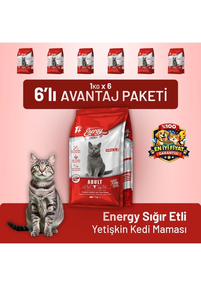 Cat Food Energy Sığır Etli Yetişkin Kedi Maması - 6 Adet
