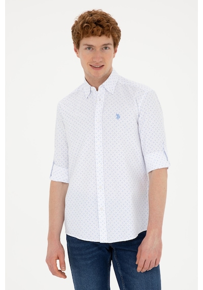 U.S. Polo Assn. Erkek Saks Baskılı Beyaz Gömlek 50288655-VR045 U.S. Polo Assn. Erkek Saks Baskılı Beyaz Gömlek 50288655-VR045