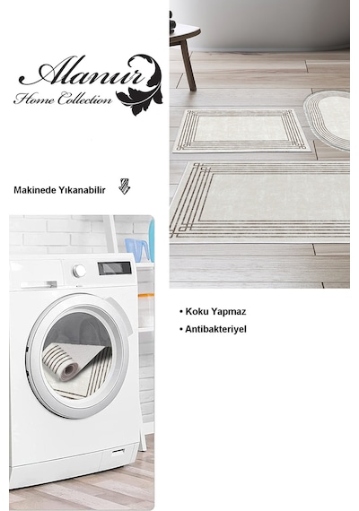Dekoreko Kaymaz Taban Djt 3 Lü Banyo Paspas Takımı Trend Karışık Modern M5142 Bej