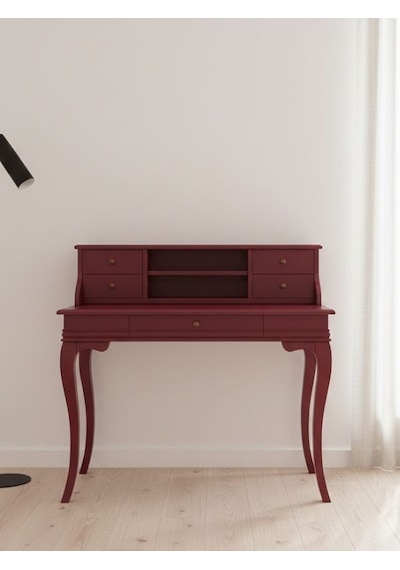 Regis Rustik Still Raflı Ahşap Çalışma Masası 70x110 Bordo