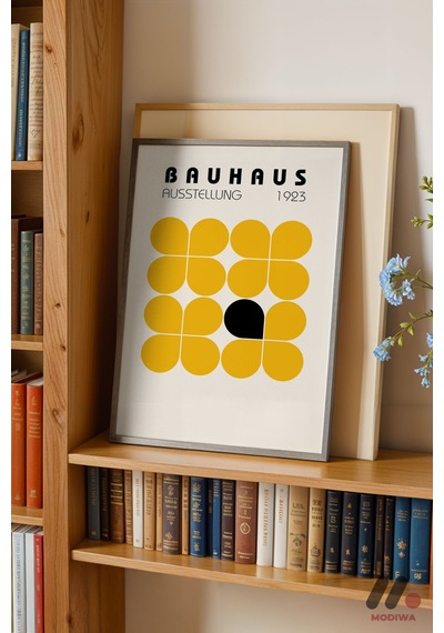 Bauhaus Sarı Kare Deseni, Siyah Çerçeveli Duvar Tablosu - Modern Ev Dekorasyonu