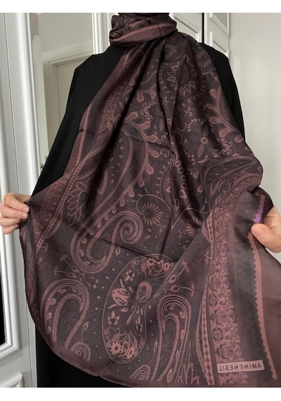 Modakaşmir Aminenesil Etnik Desen Soft Pamuk Şal Koyu Mürdüm Renk